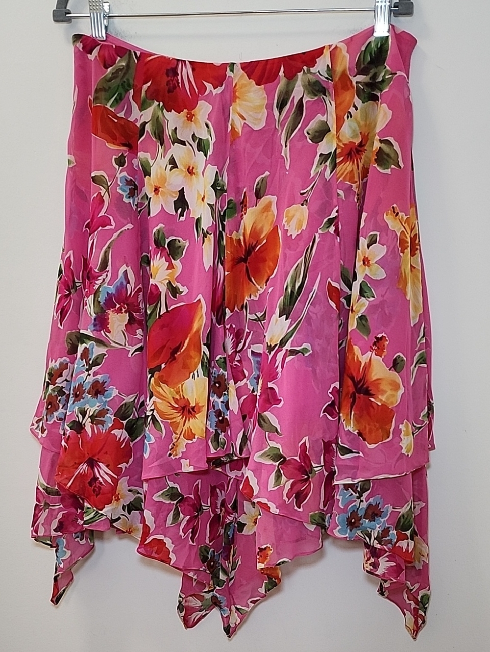 Lauren Ralph Lauren Women's Pink Floral Asymmetrical Handkerchief Hem Skirt 14P - Picture 9 of 16